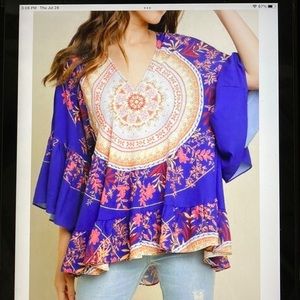 BOGO Umgee Oversized Cobalt Blue Medallion Printed Kimono Top Various Sizes
